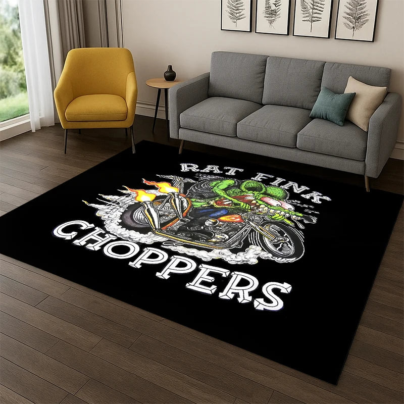 Rat Fink Cartoon Racing Car Moto Sign Carpet Rug for Bedroom Living Room Sofa Doormat Home Decor,Kid Game Area Rug Non-slip