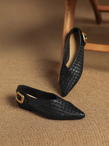 NEW 2025 Trend Genuine Leather Splicing Women Flats Spring Autumn Pattern Flat Shoes Lady Leopard Pointed Toe Buckle Style Shoes