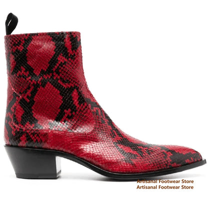 Snake Pattern Chelsea Boots Designer Side Zipper High-Top Men's Boots British Style Trendy Handmade Height Increased Men Boots