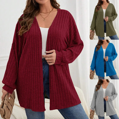 Autumn and Winter  Plus Size Women's 1XL-5XL Solid Color Loose Cardigan Top Women's Long Sleeved Knitted Jacket