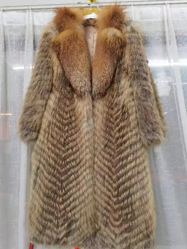 2025 Women's Real Fox Fur Winter Coat X-Long Natural Fluffy Luxe Jacket Streetwear Fashion