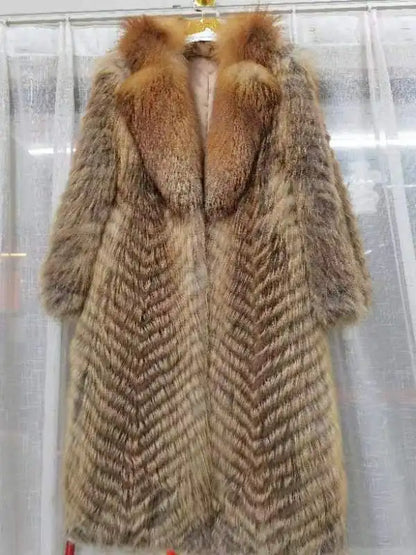 2025 Women's Real Fox Fur Winter Coat X-Long Natural Fluffy Luxe Jacket Streetwear Fashion
