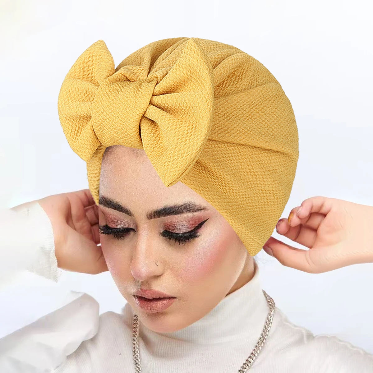 New Women Bow Knotted Turban Indian Hat Muslim Hijab Bonnet Hair Loss Headscarf Chemo Cap Headwear Bandanas Turbante Mujer
