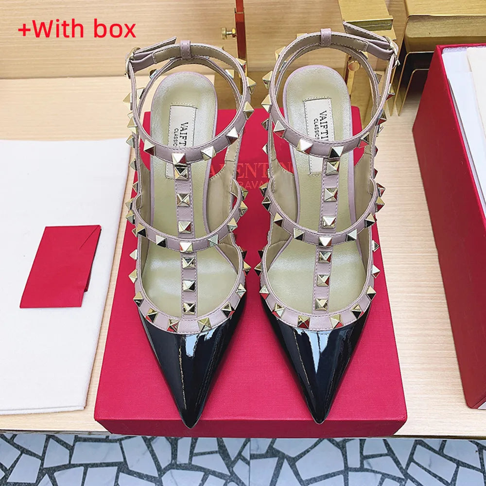 Women's Gladiator sandals Summer 2026 Luxury With Ankle Strap Pointed Toe Fashion Rivet High Heels Party Ladies Shoes Women 10cm