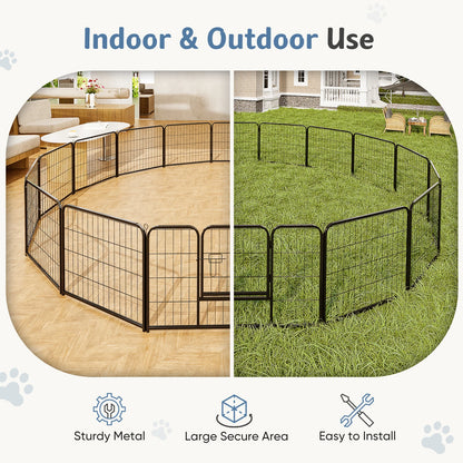 JHK 16 Panels Dog Playpen Pet Fence Metal 24 Inch to 32 Inch Foldable Large Dog Puppy Exercise for Yard Gate Camping Outdoor