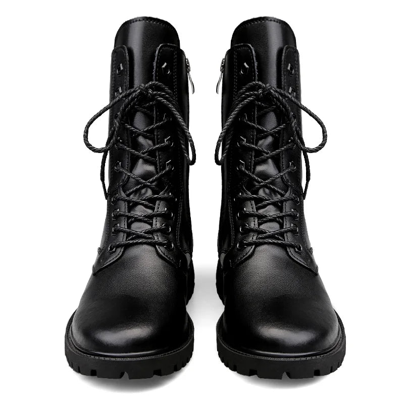 Winter Boots US Combat Boots TrendBoots Plus Velvet Men Boots Genuine Leather Snow Boots Side Zipper Motorcycle Boots High