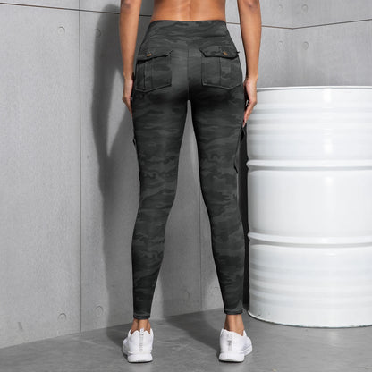 Camouflage Printed Women's Leggings With Pocket Sports Cargo Pants High Waist Slim Fit Tight Pants
