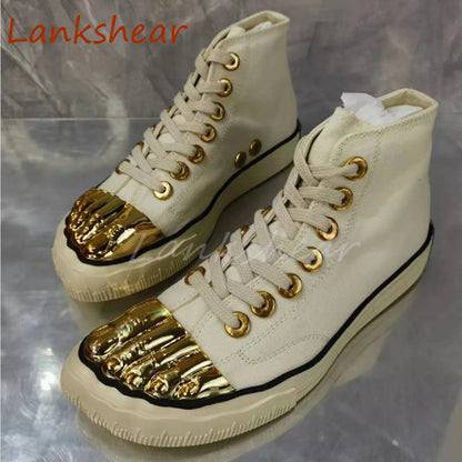 Golden Five Fingers Catwalk Ladies Shoes 2024 Summer New Sexy Street Thick Sole Sports Casual Pumps Model Party Lace Up Sneakers