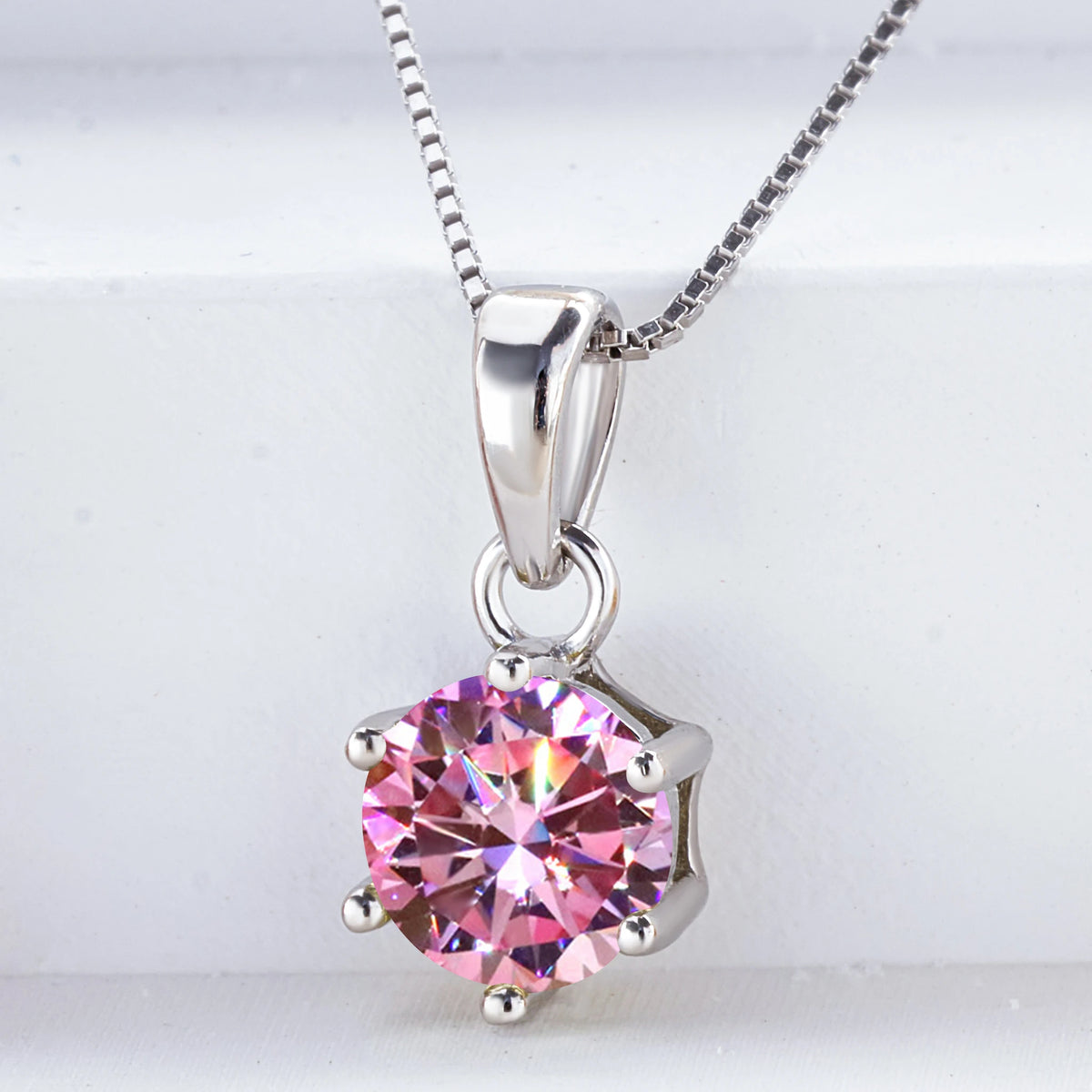 Pink Color Moissanite Pendant Necklace 1 Carat 6.5mm Real Gra Lab Diamond Pendant Necklace 925 Sterling Silver Luxury Jewelry