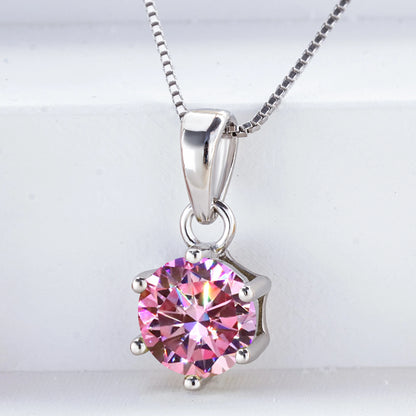 Pink Color Moissanite Pendant Necklace 1 Carat 6.5mm Real Gra Lab Diamond Pendant Necklace 925 Sterling Silver Luxury Jewelry