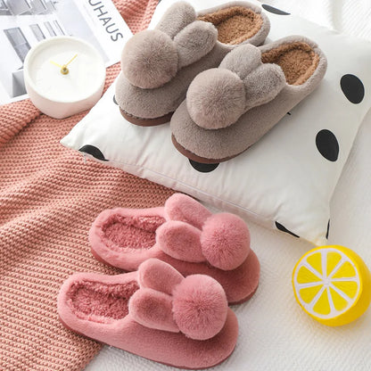 Women Winter Fuzzy Closed‑Back Slippers, Cute Couples Anti‑Slip Thick Sole Warm Plush Indoor Outdoor House Slippers