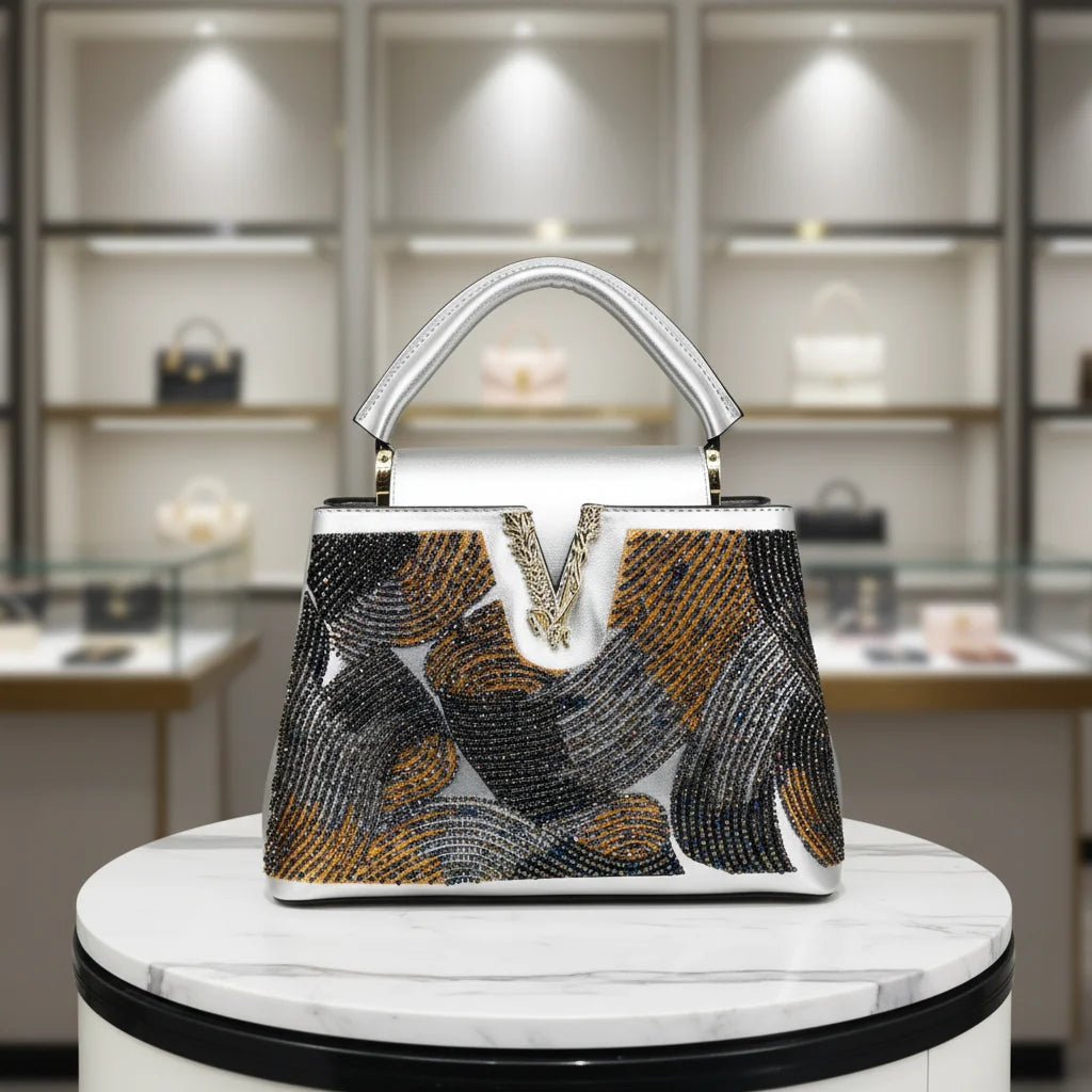 2026 Fashion Ladies Luxury Women's Bag High Quality Unique Bead-embellished Female Bag Cover Bucket Shape Designer Handbag 28 cm
