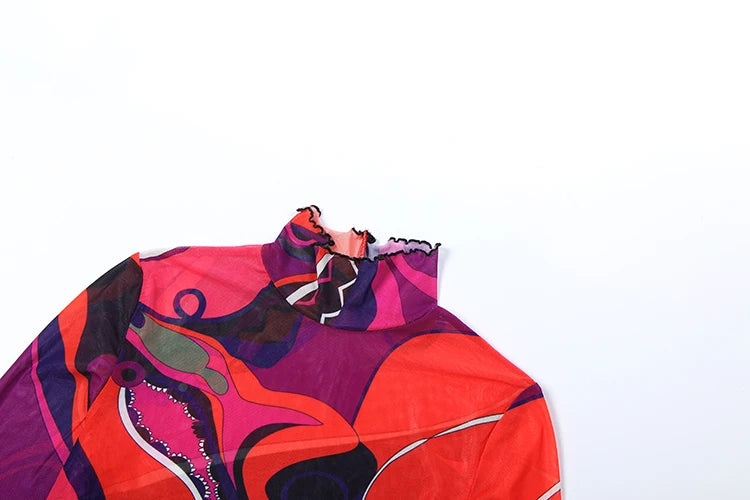 Nibber Sexy Sporty 2-Piece Set Women Tracksuit Sporty Fall Crop Tops+Leggings Matching Tight Stretch Colorful Print Streetwear