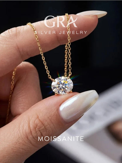 GRA Fashion Real 2CT Oval Moissanite Diamond Necklace For Women 925 Sterling Silver Engagement Party High Quality Fine Jewelry