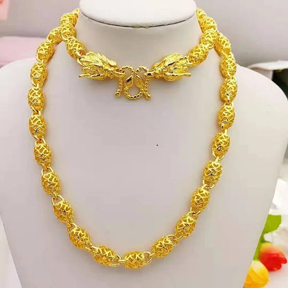 Hollow Olive Bead Necklace Men's 24K Gold AU999 - Guochao craft, unique beads, solid texture, for business negotiation