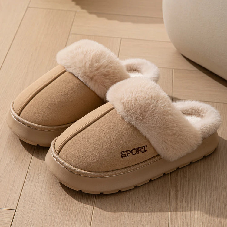 Women Winter Slippers Faux Fur Collar Warm Comfort Non-slip Thick Sole Couple Indoor and Outdoor Snow Boots Home Casual Shoes
