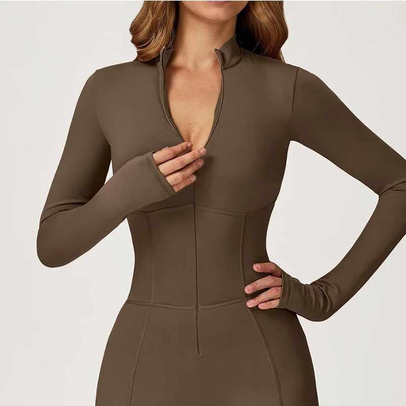 Winter Warm Fleece Sports Jumpsuits Fitness Suits Women's Sportswear Zipper Long Sleeves Tops One-Piece Dance Bodysuit Female