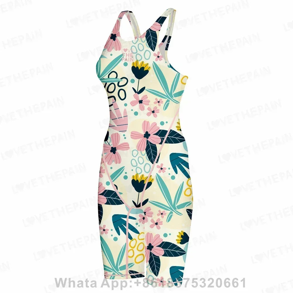 Women Open Back Kneeskin Tech Suit Swimsuit Competition Training Neck to Knee Swimsuit One-piece Jumpsuit Professional Swimsuit