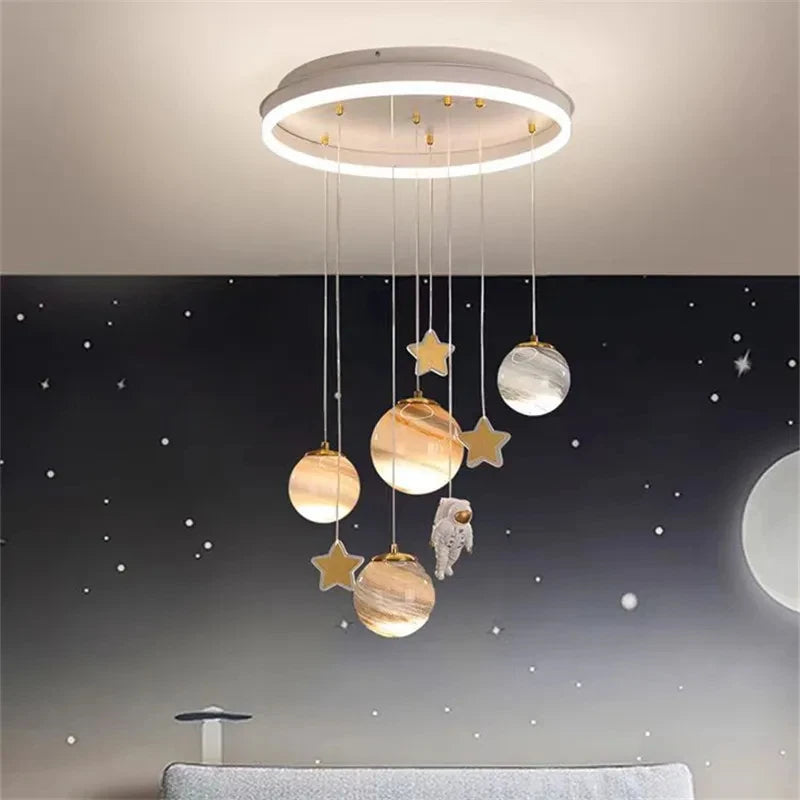 Children's Room Lamp Nordic Modern Pendant Lights Kids LED Ceiling Chandelier Living Room Bedroom Astronaut Hanging Home Decor