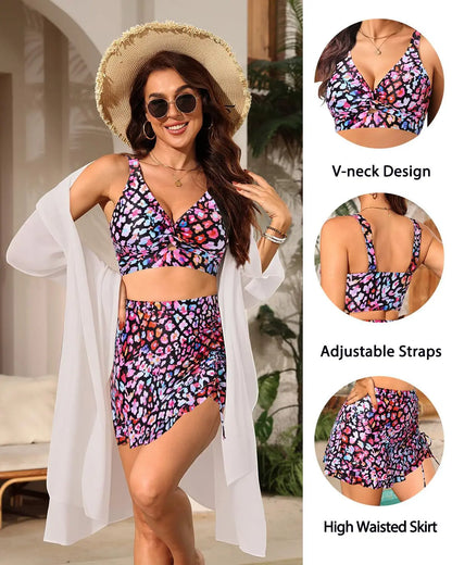 2026 Printed Floral Swimsuit Women Two Pieces Beach Skirt Halter Swimwear Female Bathers Bathing Swimming Swim Suit Beachwear XL