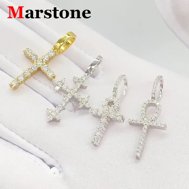 12 Styles Full Moissanite Diamond D Color Cross Pendant S925 Sterling Sliver White Gold Moissanite Pendant for Women Men