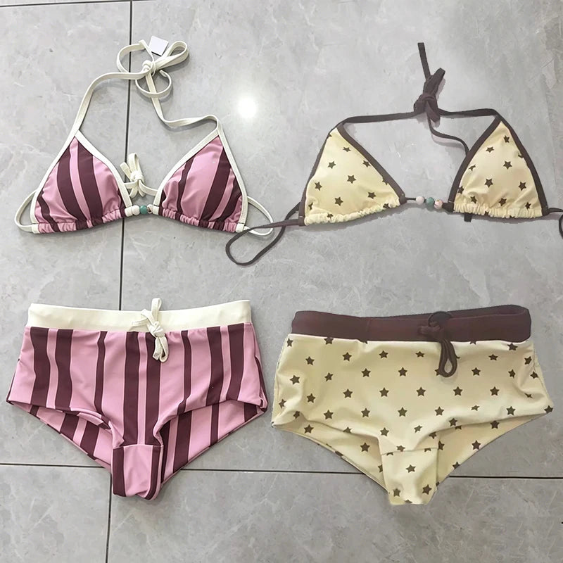 2026 Print Bikini Swimsuit with Cover Up Swimwear Women Bathing Suit Short Pants  Micro Bikini Set Swimming Suits Biquini