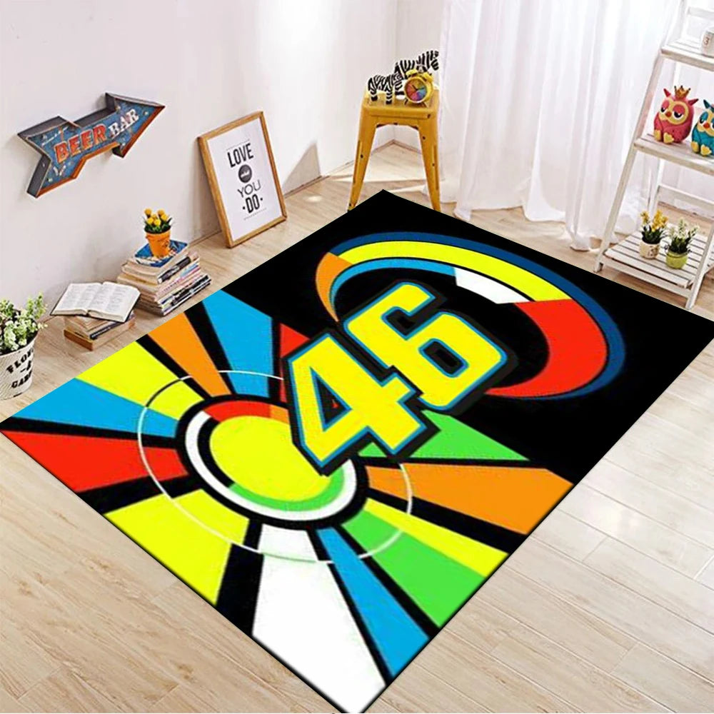 The Doctor Cartoon Yellow Carpet Mat Racing Theme Living Room Rug with Number 46 Signature Home Non-Slip Play Rugs for Bedroom