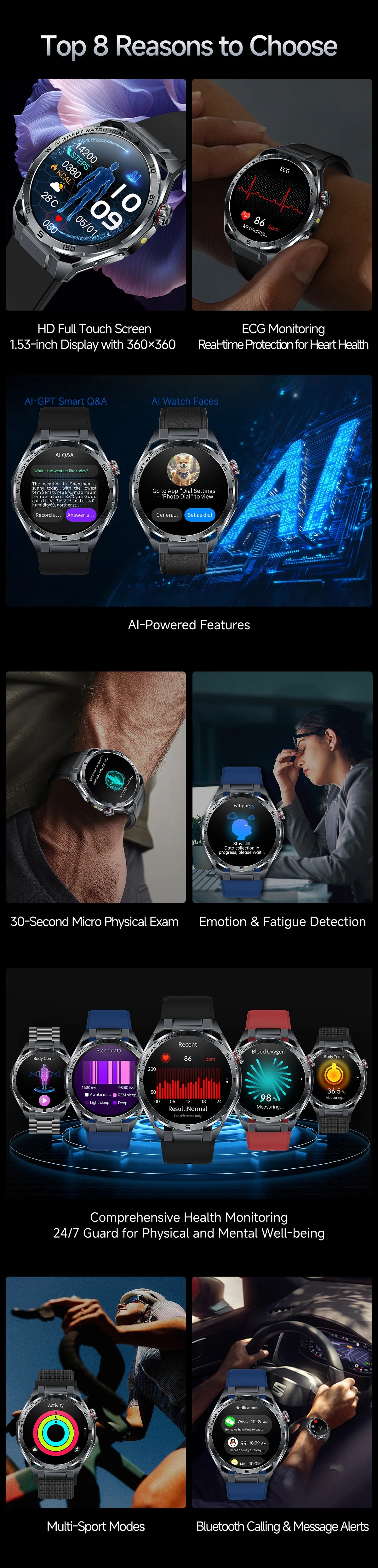 2026 New ECG+PPG Body Fat Analysis Health Smart Watch Uric Acid BP Blood Oxygen Bluetooth call Sports Smart Watch For Men Women