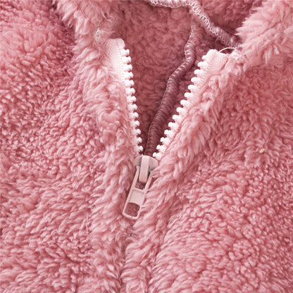 Women Winter Warm Plush Romper Pajamas Solid Color Long-Sleeve Zipper High Neck Hooded Homewear S/M/L/XL/2XL
