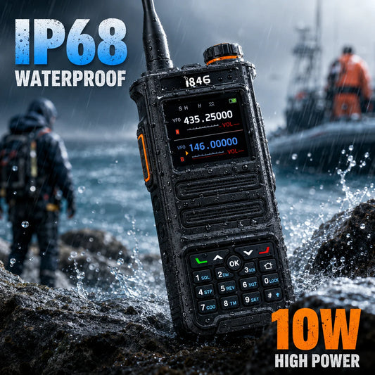 10W Walkie Talkie IP68 Waterproof Two Way Radio 100-600MHz Long Range with LED Display & Flashlight for Outdoor Hunting