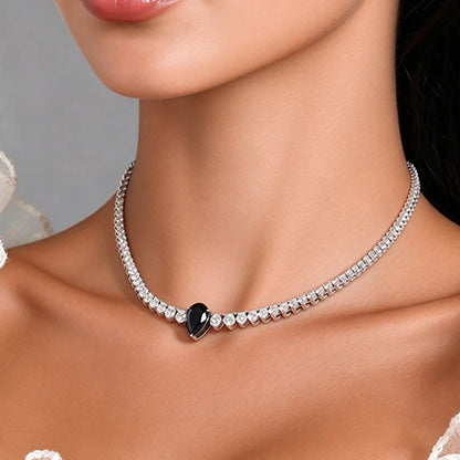 Smyoue Water Drop Moissanite Tennis Necklace for Women Female Choker Chain Gradient Round Stone Real S925 Silver Full Diamond