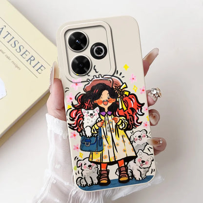 Casing For Redmi 13 Case 13 5G Cute Cat Fashion Luxury Flowers Silicone Shockproof Back Cover For Redmi 13 5G Phone Case Bumper