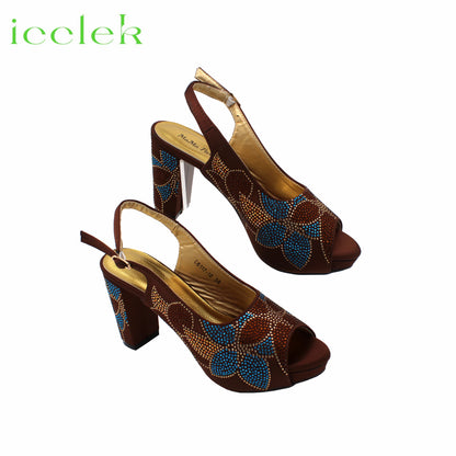 Baby Pink Flower Pattern Mature Pumps African Design Women Matching Shoes and Bag with Platform High Quality Sandals for Wedding