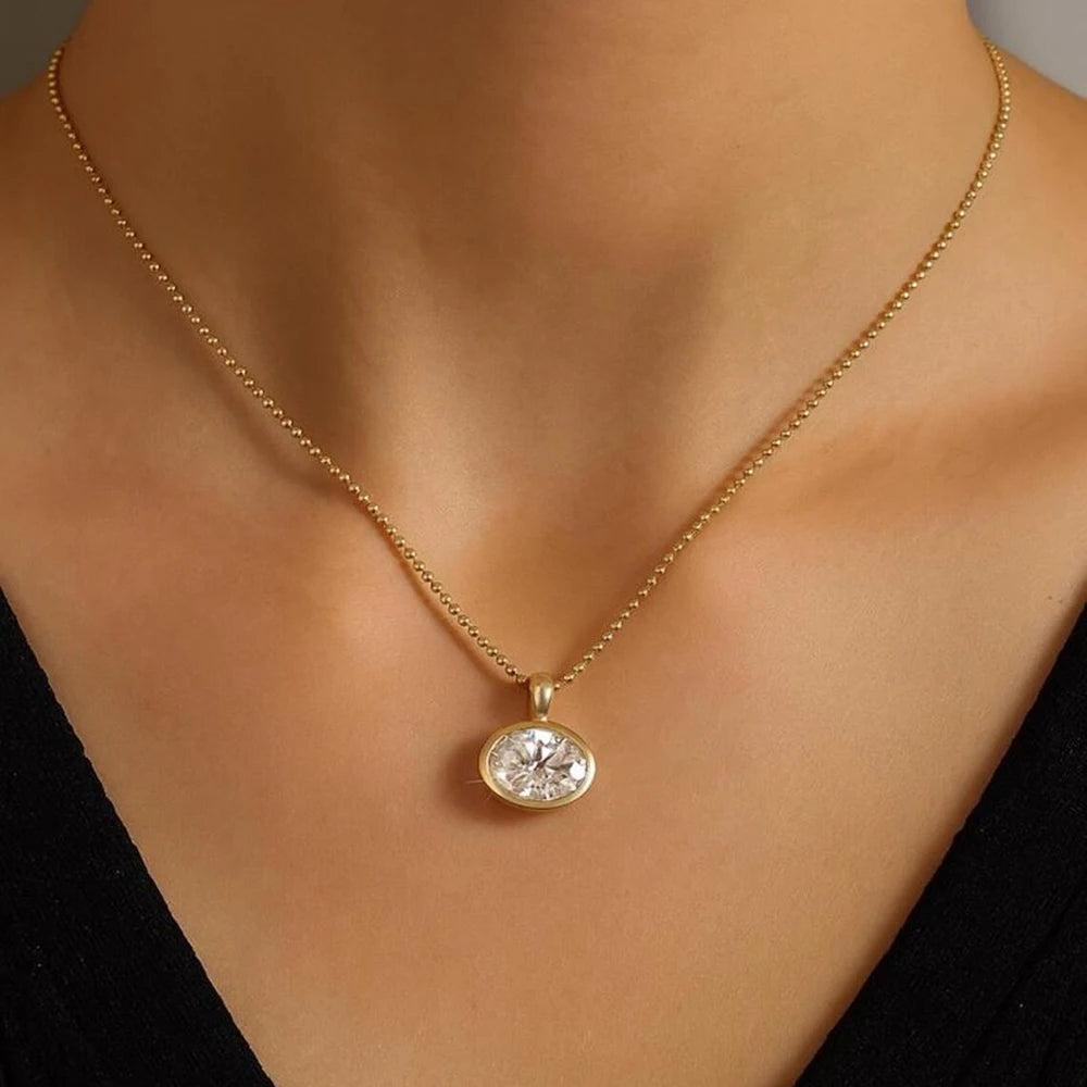 East West Oval Cut Moissanite Pendant Necklace for Women S925 Silver 2-4carat Solitaire Diamond Ball Chain with Gra Certificate