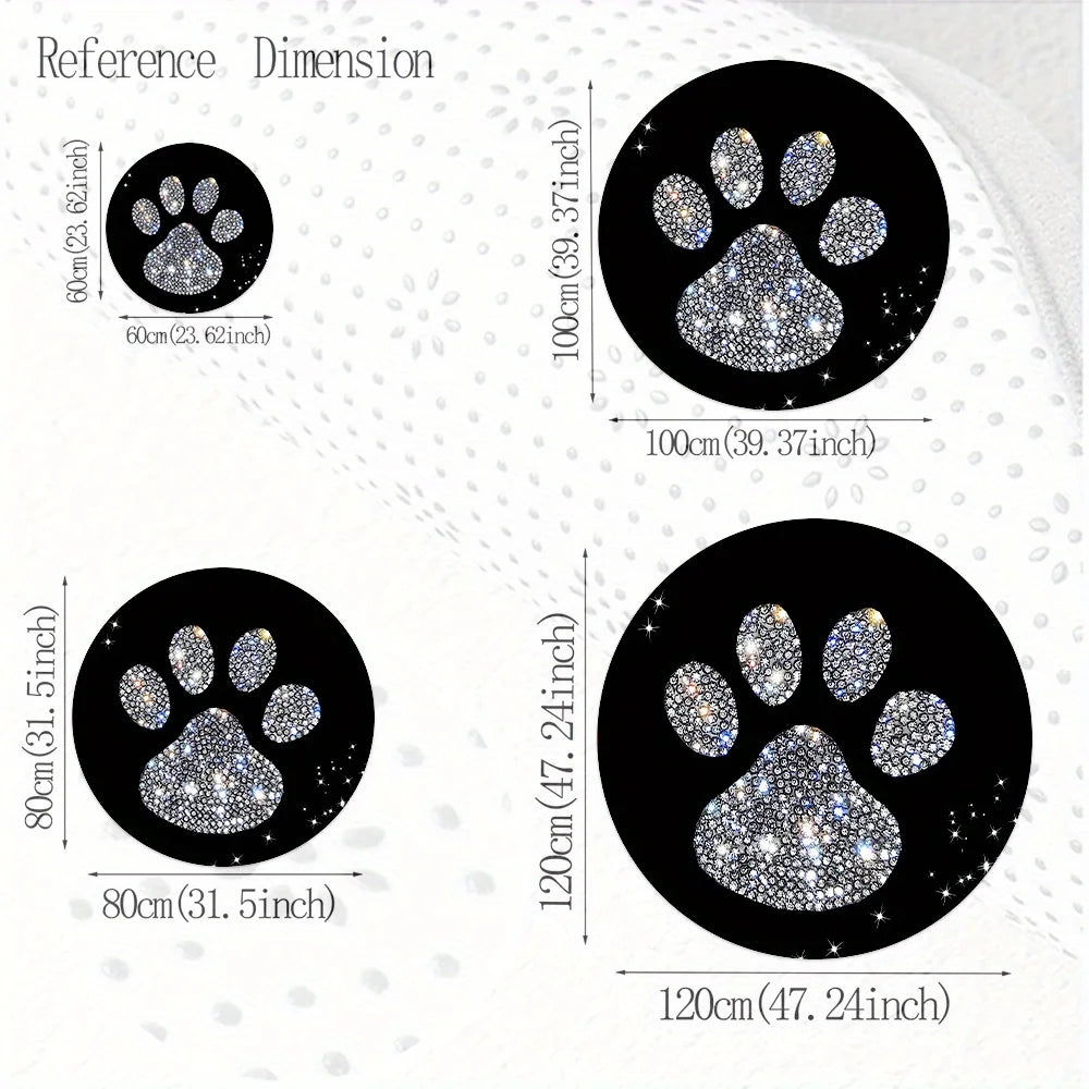 Cat Paw Print Carpet Black Round Mat With Sparkling Design Flannel Soft Floor Rug For Pet Lovers Home Decor Unique Style