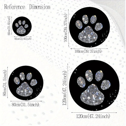 Cat Paw Print Carpet Black Round Mat With Sparkling Design Flannel Soft Floor Rug For Pet Lovers Home Decor Unique Style