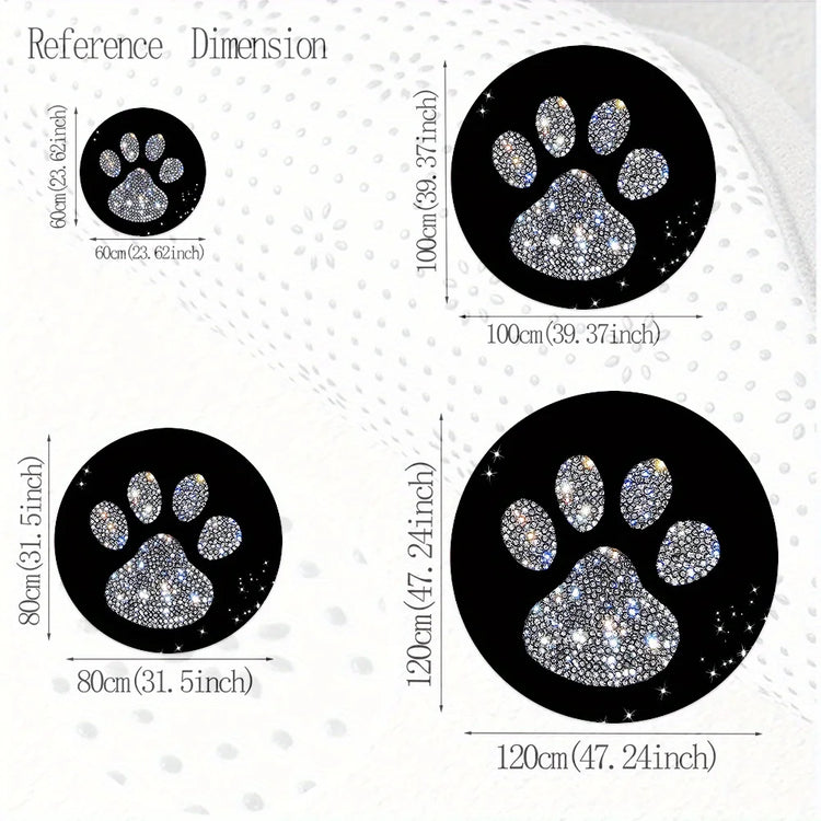 Cat Paw Print Carpet Black Round Mat With Sparkling Design Flannel Soft Floor Rug For Pet Lovers Home Decor Unique Style
