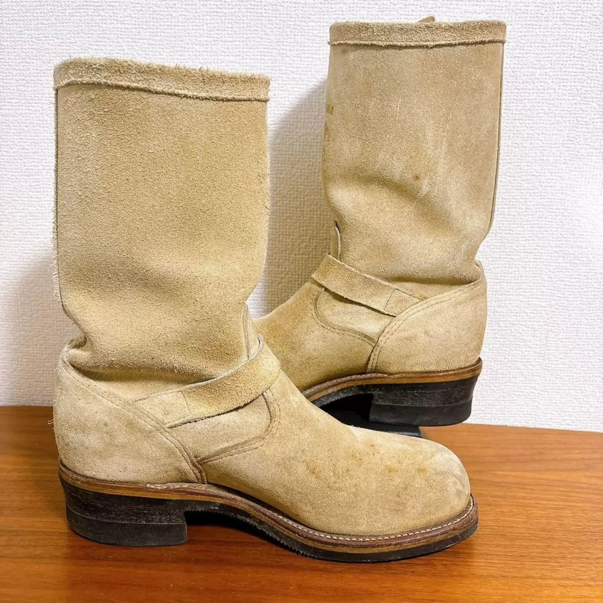 Handmade Vintage Velvet Khaki Work Boots Men's American Style Mid-Calf Retro Thick Bottom Belt Buckle Motor Vehicle Engineeri