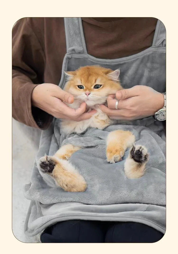 Cat Carrier Apron with Holes Outdoor Travel Small Cat Dogs Hanging Chest Bag Sleeping Pocket Winter Plush Pets Carrier Pouch