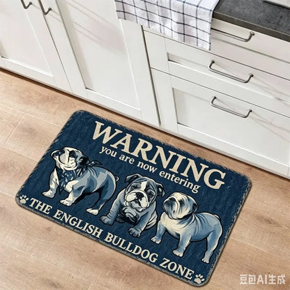 English Bulldog Welcome Doormat Funny Dog Warning Slogan Floor Mat Cute Puppy Graphic Entrance Rug Decor For Dog Lovers