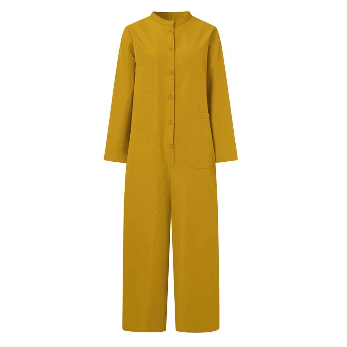 Solid Color Casual Loose Pocket Jumpsuit Women New Fall Simple Long Sleeve Shirt Female Vacation Rompers Fashionable Streetwear