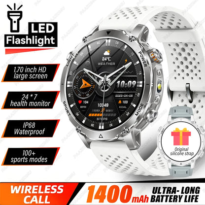 Brand+1400mAh Big Battery Smartwatch Men 1.7" AMOLED 200-Day Standby Swim Diving Waterproof GPS Military Tactical SOS 100 Sports