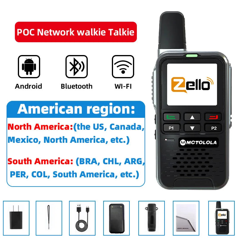 MOTOLOLA 4G Zello Walkie Talkie Android 8.1 System Aluminum Alloy Shell Ultra-Thin Body Wireless Intercom Radio Wi-Fi Bluetooth