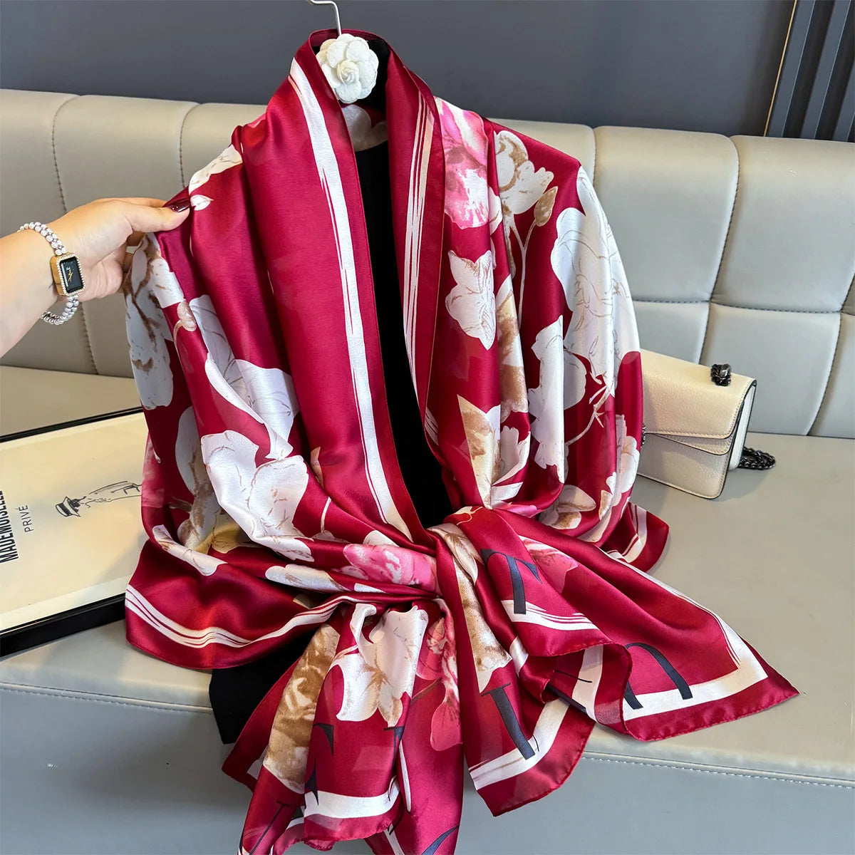 180*90cm Large Silk Satin Scarf Women Fashion Printed Scarf Spring And Summer Styles New Shawl Wrap Female Hand 2025 NEW