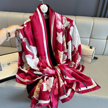 180*90cm Large Silk Satin Scarf Women Fashion Printed Scarf Spring And Summer Styles New Shawl Wrap Female Hand 2025 NEW