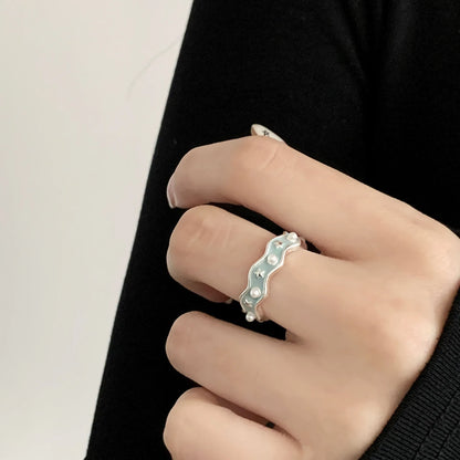 PANJBJ 925 Sterling Silver Golden Flower Rings For Women Drip Glaze Plant Irregular Adjustable Sweet Jewelry Gift Dropshipping