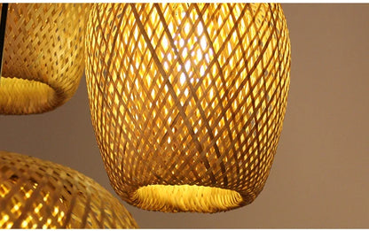 2025 Newest Bamboo Pendant Lamps Ceiling Lights Rattan Wicker Lustre Hand Knit Braiding Suspended Home Dining Braided Decor Hot