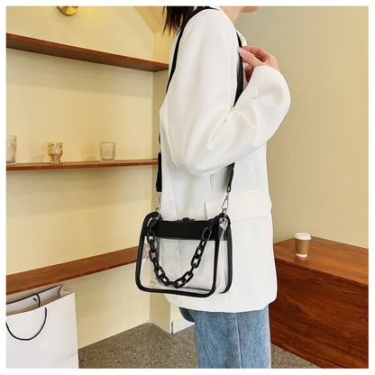 Clear Crossbody Bag for Women PVC Transparent Single Shoulder Chain Portable Messenger Bags Small Square  Satchel Bag Girls Gift