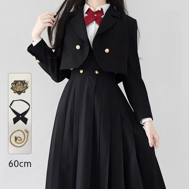 Versatile and Cute School Uniform Skirt JK Uniform Basic Spring Genuine Long Dress Japanese-style Pleated College Style Suit