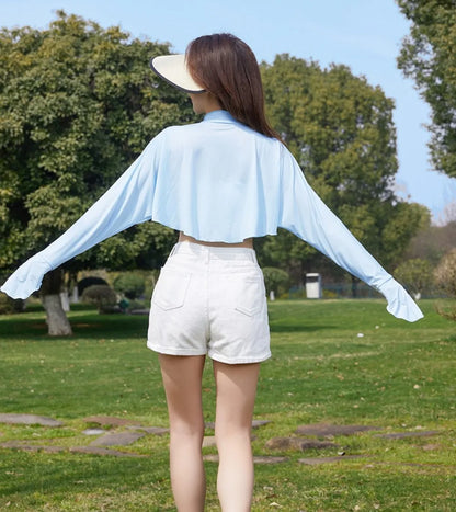 New Casual Women's Sunscreen Shawl Solid Color Breathable Sunscreen Capes Long-sleeve Ice Silk Thin Coat Summer Outdoor